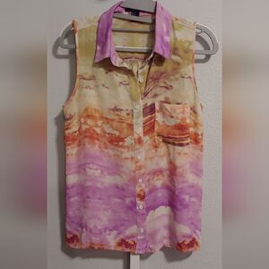 Forever 21 Sleeveless Button-up Blouse Multicolor Sz S